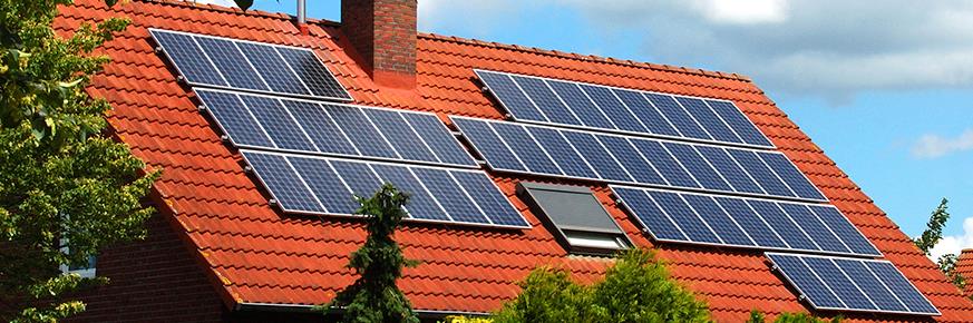 Red roof with solar panels
