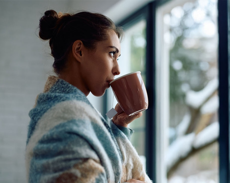 woman in a cold house