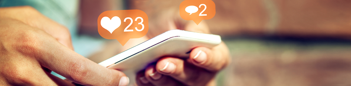 Young woman on smartphone with social media. 