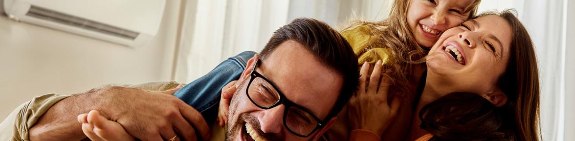 Family inside living room
