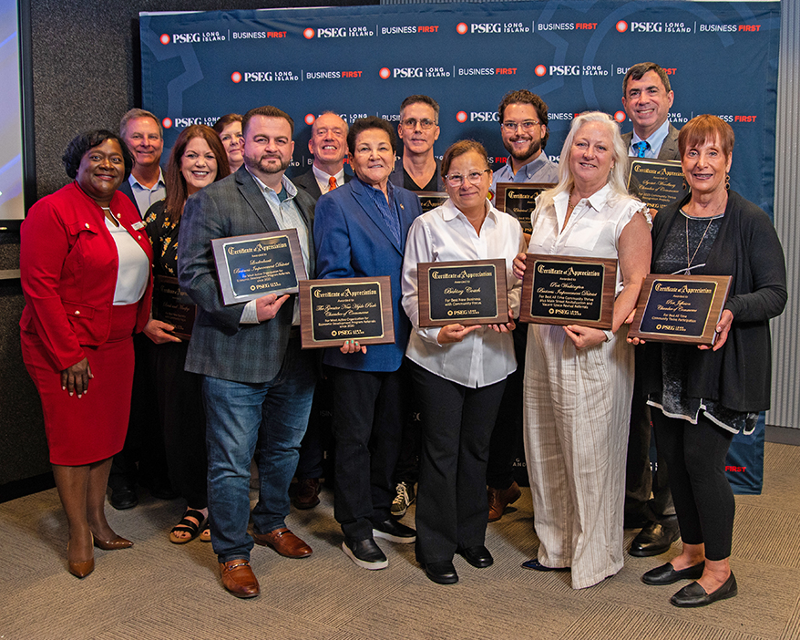 Pictured (l-r) Veronica Isaac and Alex Nyilas, PSEG Long Island; Rachel Joffe, Bricks and Minifigs; Christine Bryson, PSEG Long Island; Jason Kontakis, Lindenhurst Business Improvement District (BID), Steve Veccia, PSEG Long Island; Cheryl Fajardo, Greater New Hyde Park Chamber of Commerce; Chris O’Brien, T. F. O’Brien Cooling & Heating; Lisa Basini, The Baking Coach; John Anthony Ferrara, Electric Training School; Holly Byrne, Port Washington BID; Russell Green, Syosset-Woodbury Chamber of Commerce; Barbara Ransome, Port Jefferson Chamber of Commerce. 