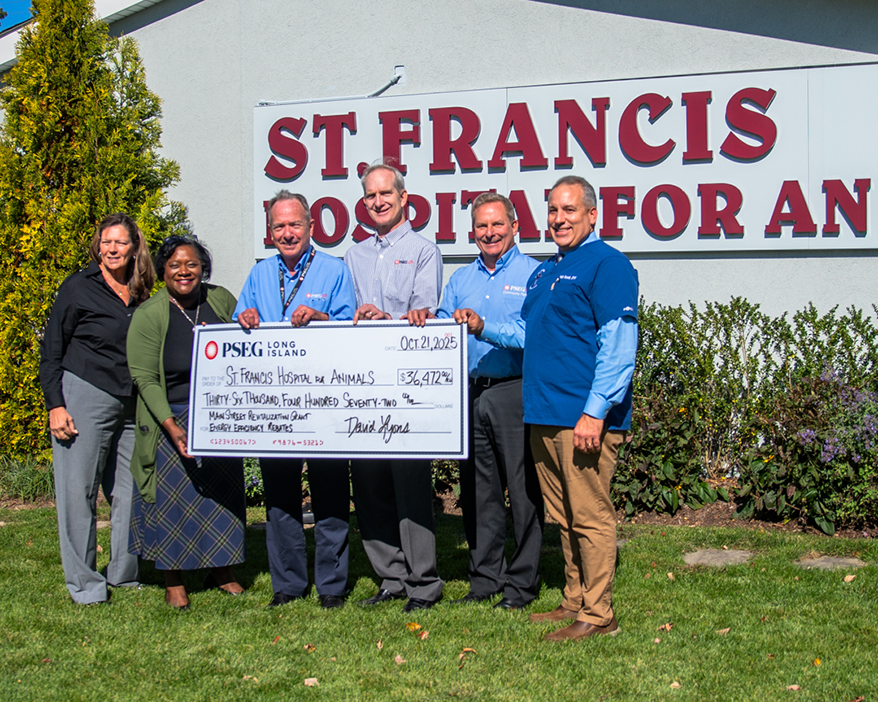 Pictured (l-r) are: Linda Herman, Veronica Isaac, Walter Hoefer, Michael Voltz and Alex Nyilas of PSEG Long Island’s Economic Development and Energy Efficiency departments with Keith Parendo, veterinarian/owner of St. Francis Hospital for Animals.