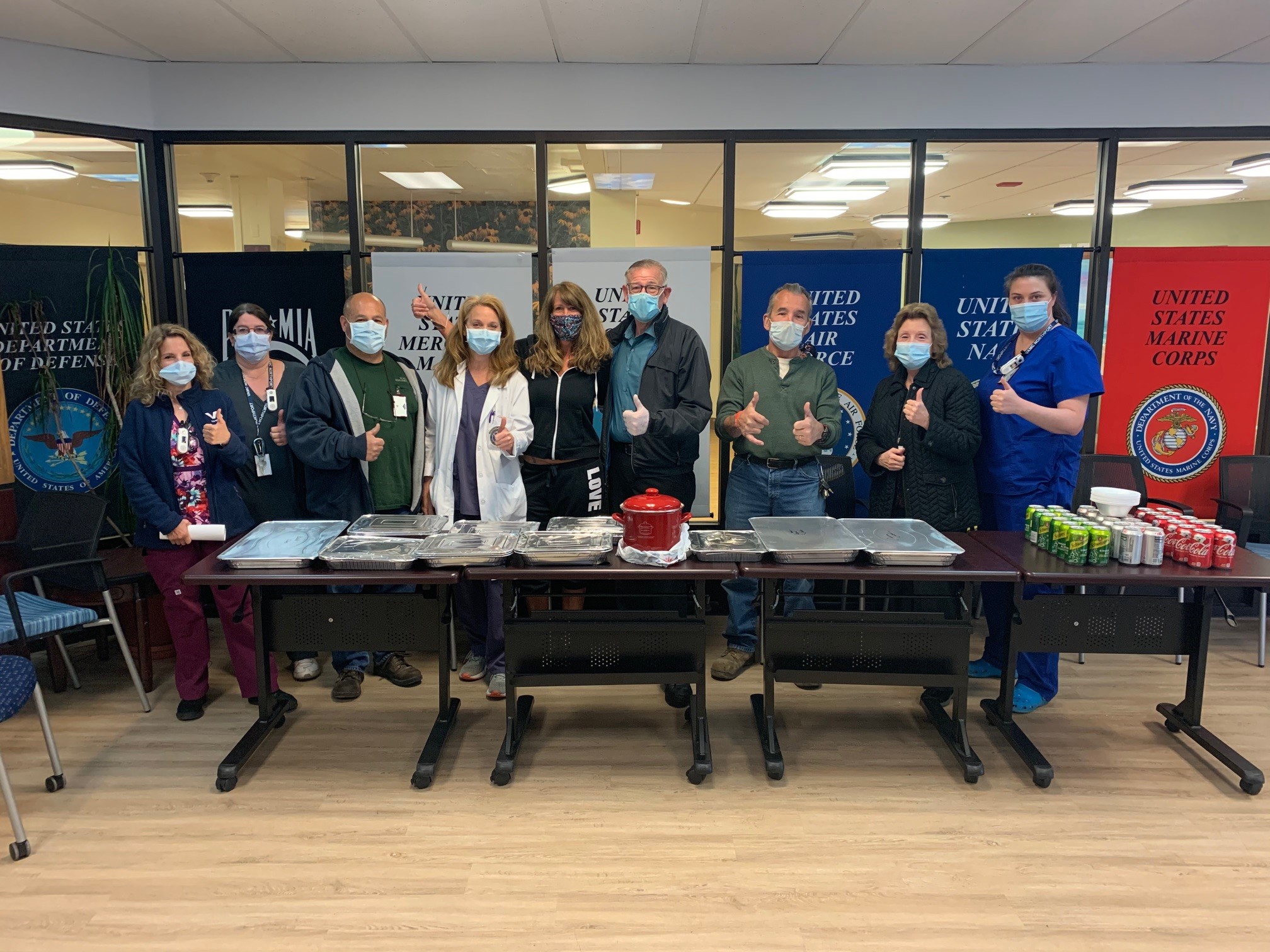 Northport VA Medical Center Community Living Center staff prepare to enjoy a catered lunch from Maroni’s Restaurant. PSEG Long Island provided the meal to thank the nursing home staff for caring for our veterans during the pandemic. 