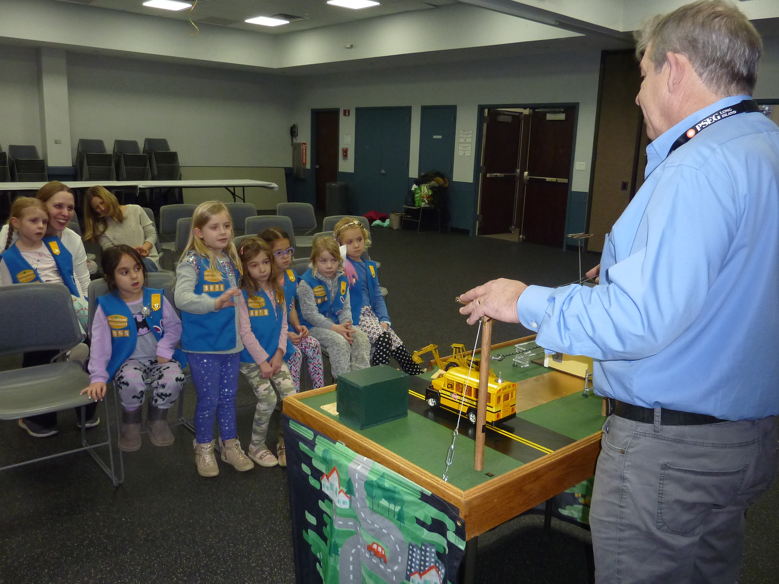 Lifelong Northport resident and PSEG Long Island employee Peter Hornick recently delivered  the company’s Electric Safety Town presentation to Norwood Daisy Troop 3658. The Daisies learned how to stay safe in potentially dangerous situations. 