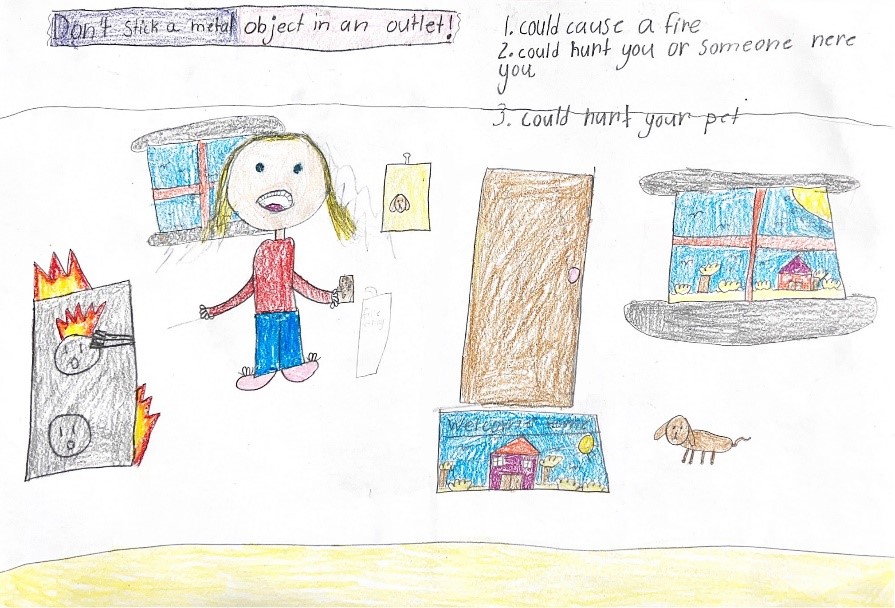 Center Moriches third grader Nikolina Gutowski drew this electric safety poster as part of PSEG Long Island’s Safety Sleuth program for kids in grades 1-4. 